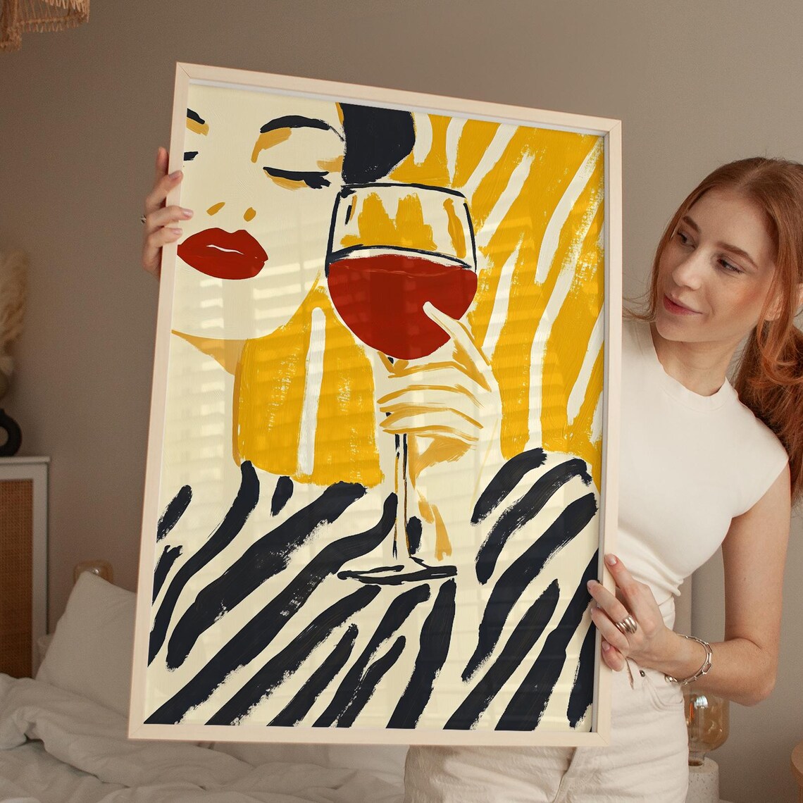 Modern Wine Woman Abstract Portrait Art Print
