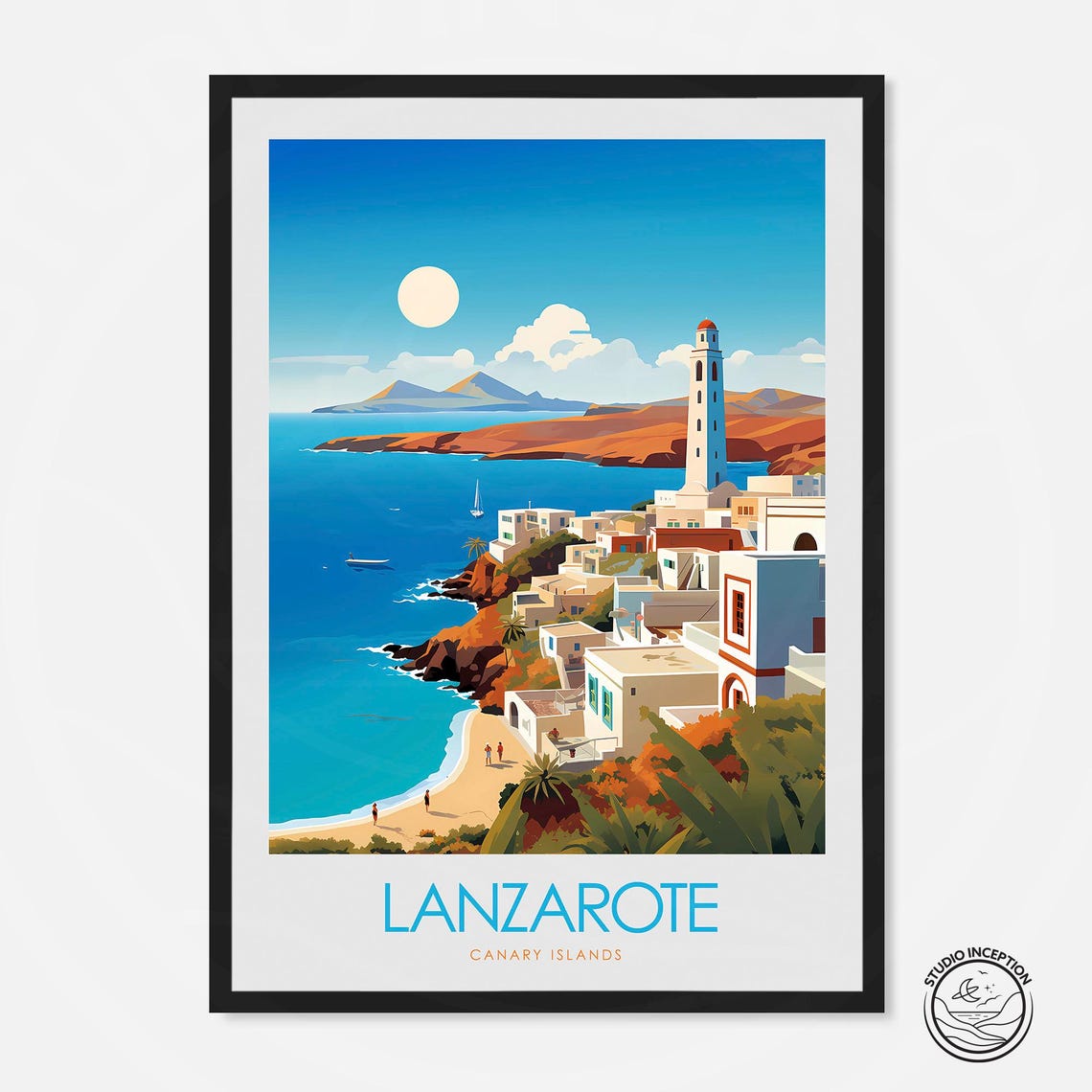 Lanzarote Canary Islands Coastal Village Lighthouse Beach Poster