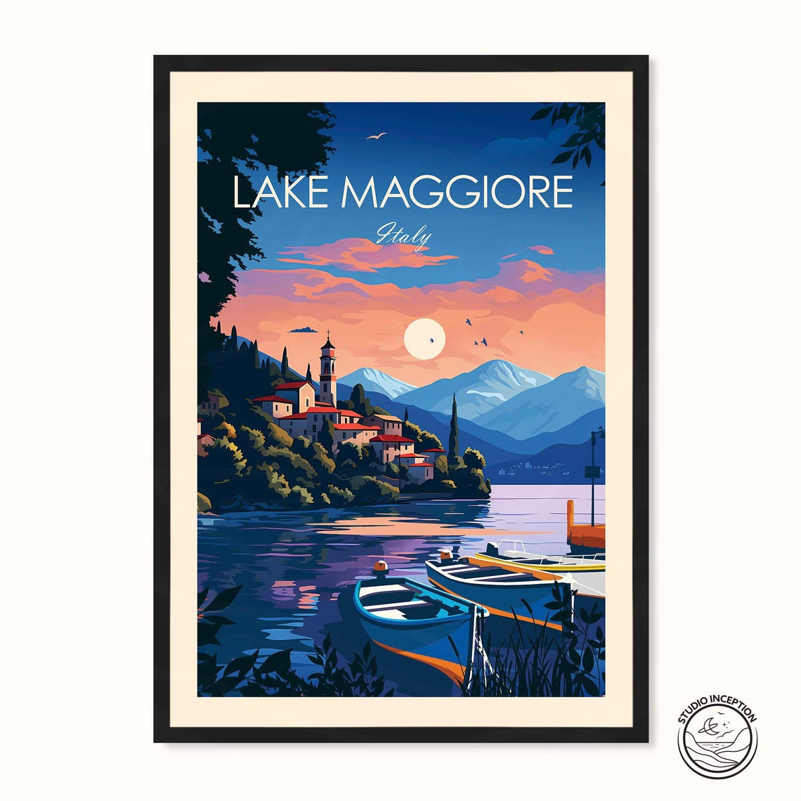 Lake Maggiore Traditional Travel Print Italy Wall Art Lake Maggiore Travel Art Switzerland Wall Hanging Home Decor Italy Travel Gift Europe