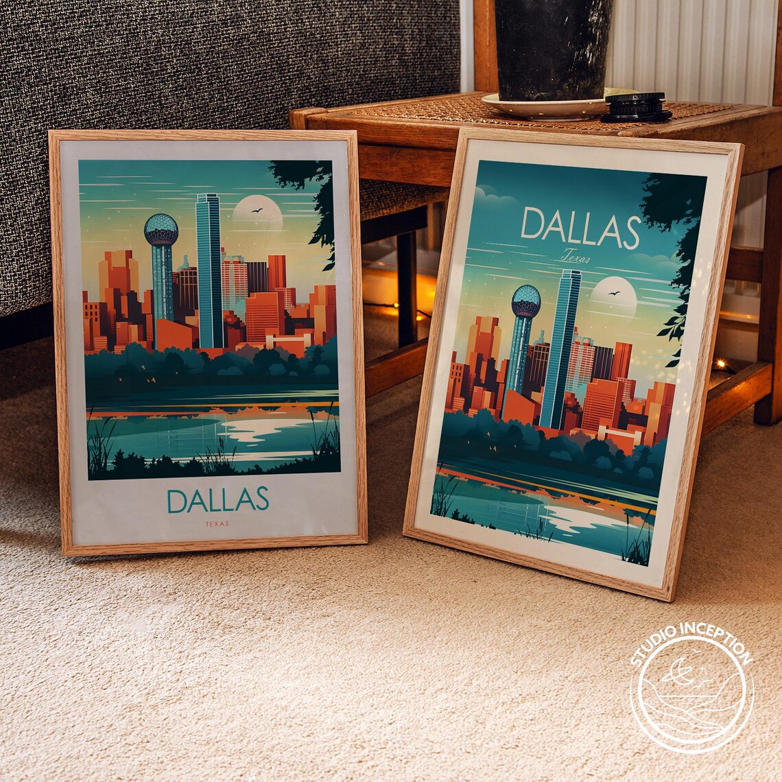 Dallas City Skyline, Texas Travel Poster Art Print - Image 2