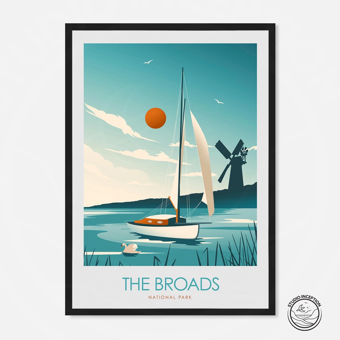 Norfolk Broads Travel Poster, Place-Inspired Art Print