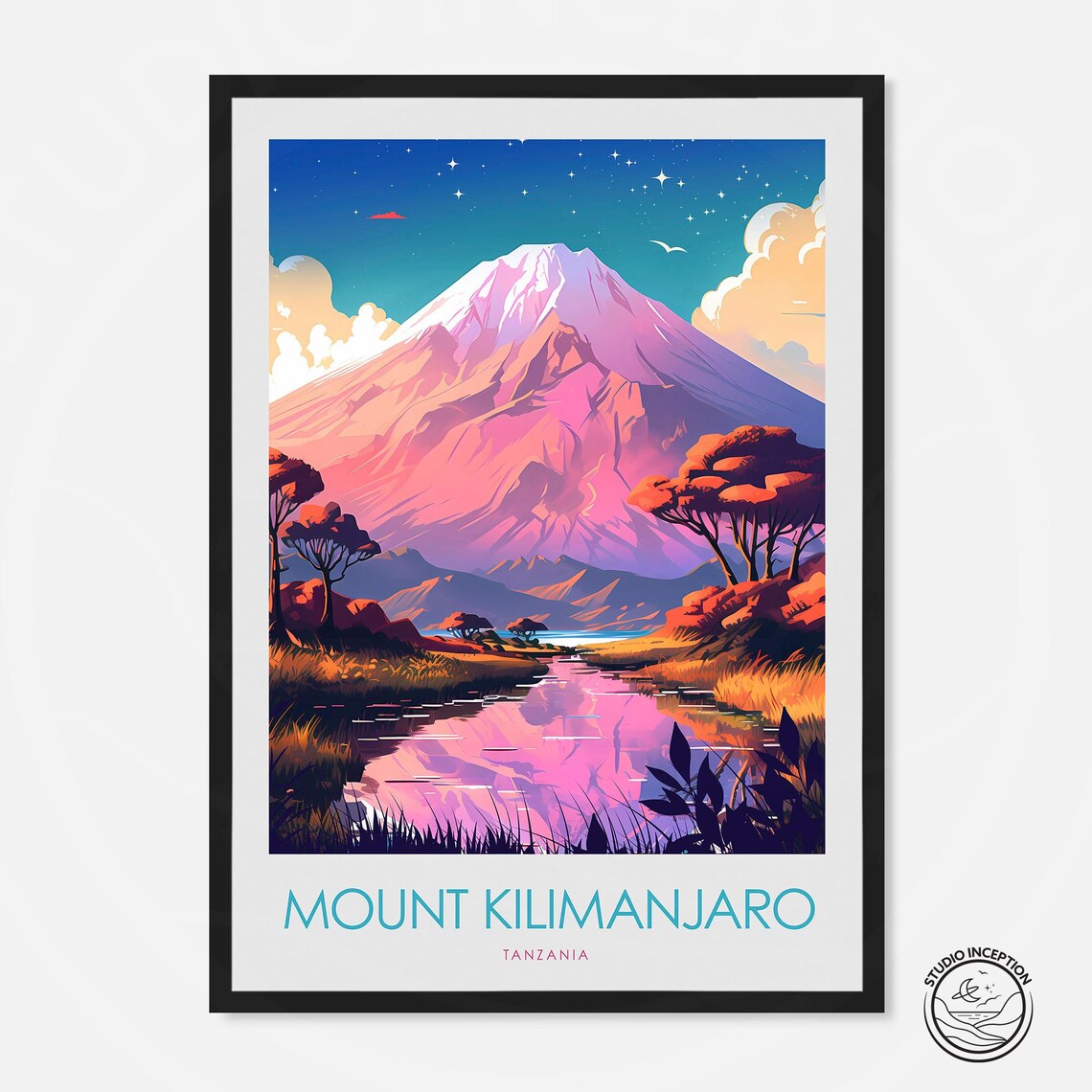 Mount Kilimanjaro Tanzania Snowcapped Peak Sunset Travel Poster