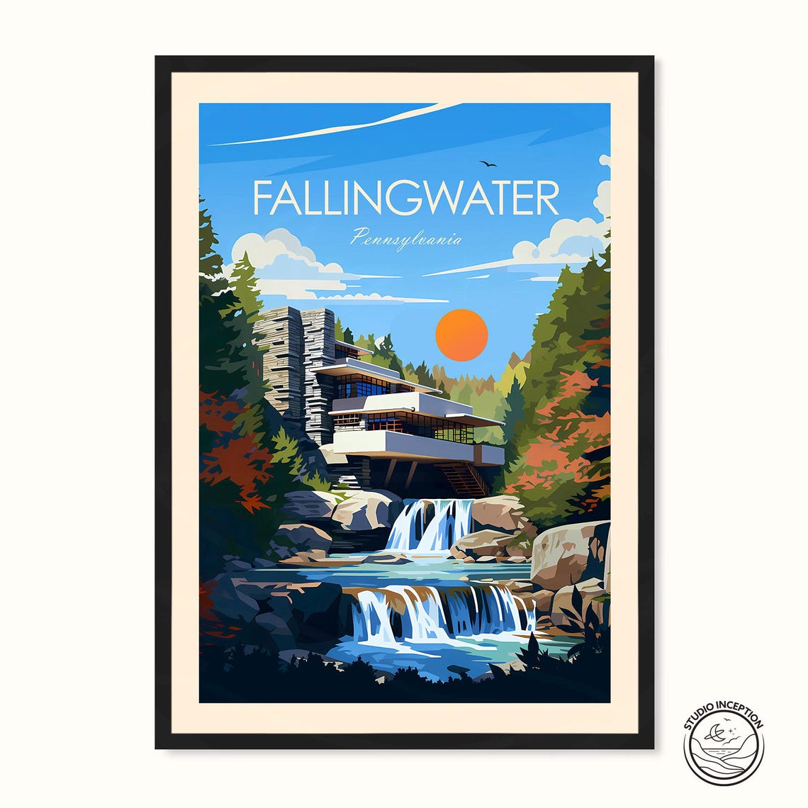 Fallingwater Pennsylvania Frank Lloyd Wright House Travel Poster