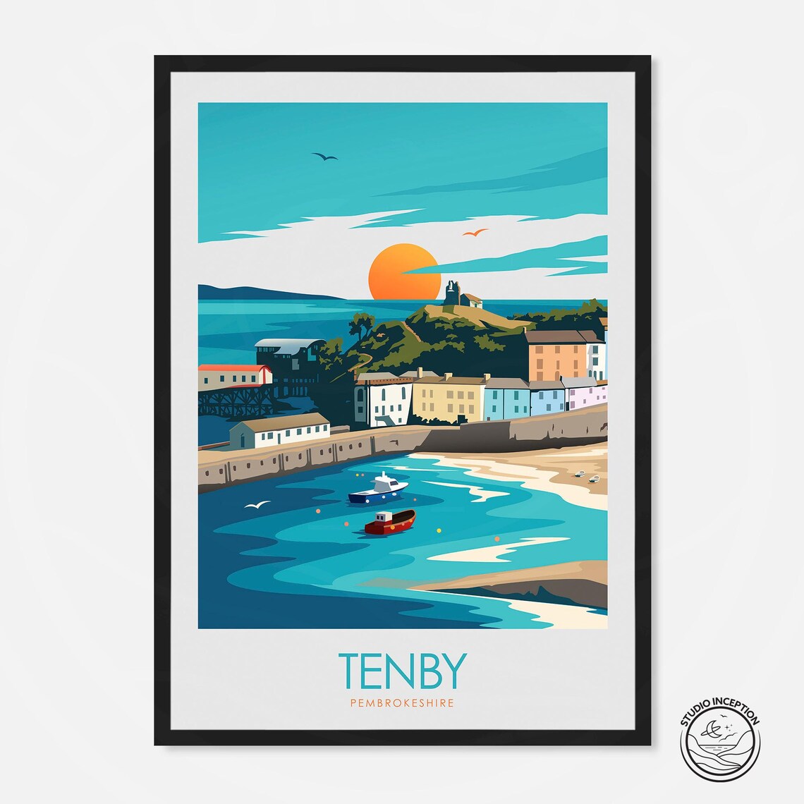 Tenby Wales Travel Poster, Pembrokeshire Print