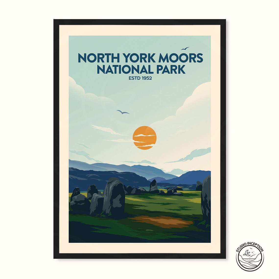 North York Moors National Park Standing Stones Vintage Travel Poster