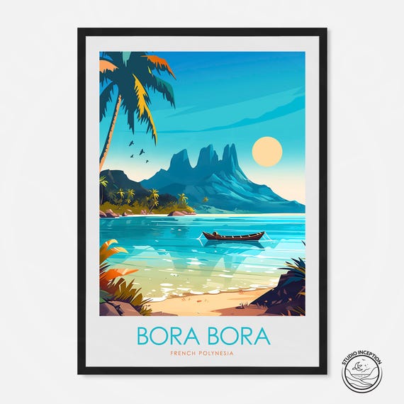 Bora Bora Minimal Print, Tahiti Travel Poster