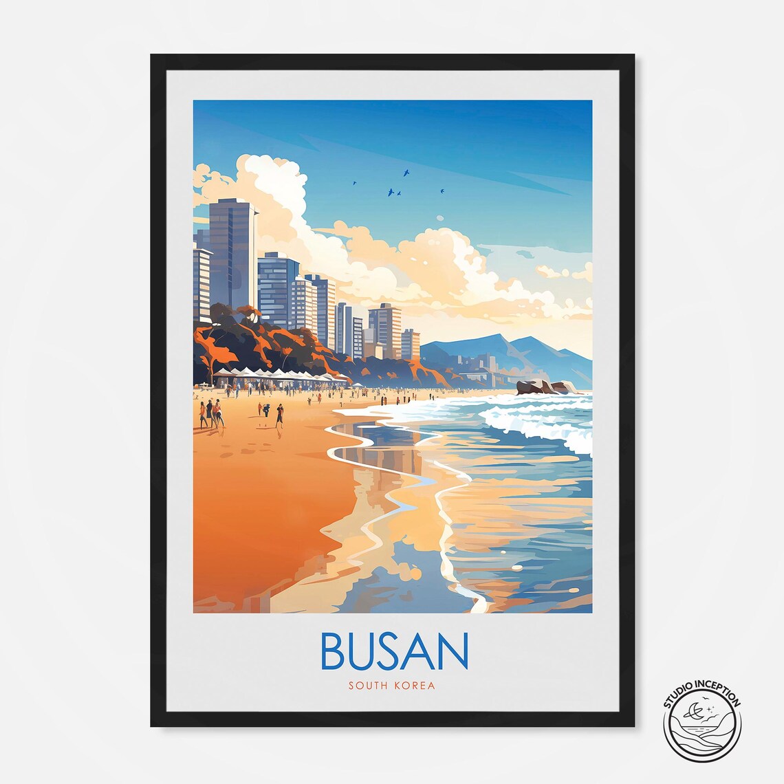 Busan South Korea Print Busan Travel Poster Framed Travel Art Of Busan Beach Scene Custom Travel Gift Gallery Wall Art Home Decor