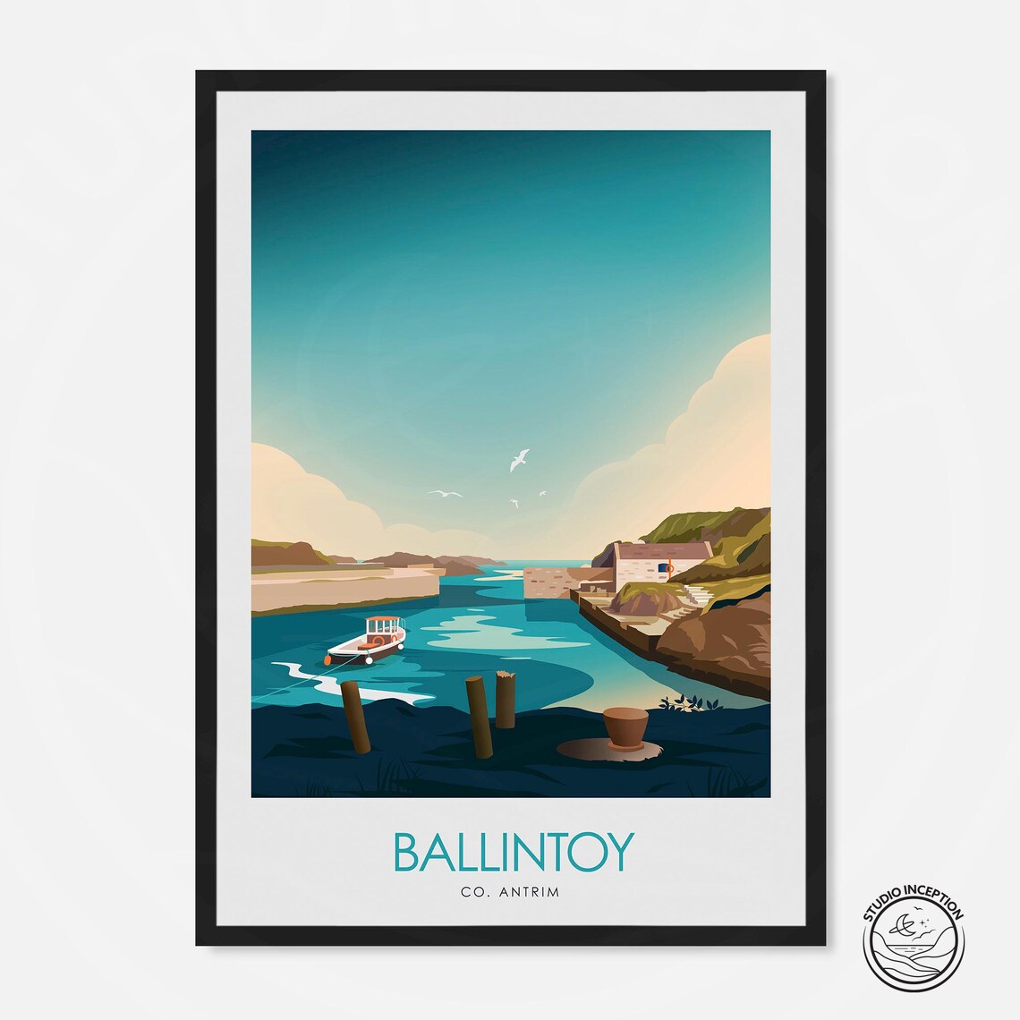 Ballintoy Irish Travel Poster, Northern Ireland