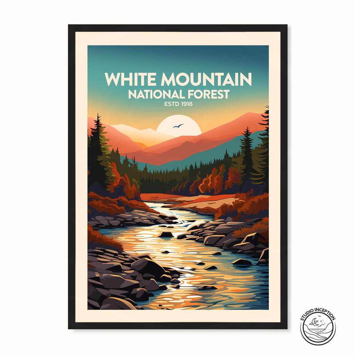 White Mountain National Forest River Sunset Pines Nature Poster - Image 3
