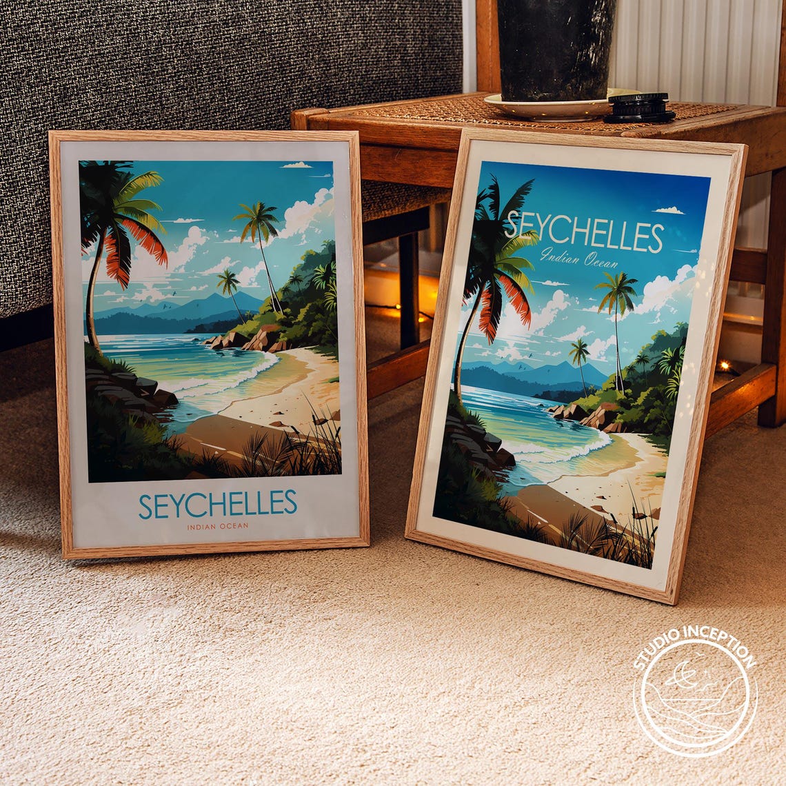 Seychelles Indian Ocean Palm Beach Tropical Bay Island Travel Poster - Image 2
