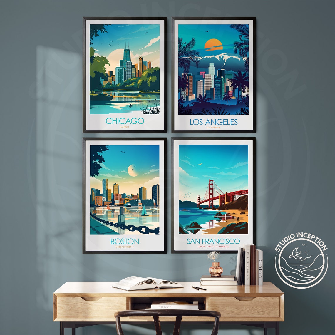 Chicago Illinois Skyline Hancock Tower Lake Vintage Travel Poster - Image 2