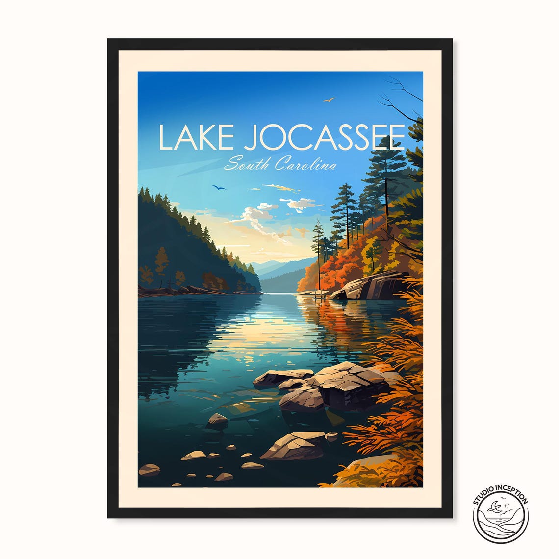 Lake Jocassee South Carolina Autumn Fall Colors Lakeview Travel Poster