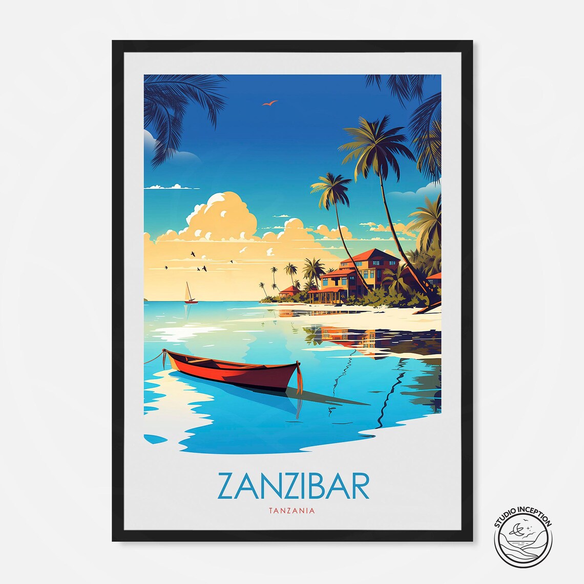 Zanzibar Tanzania Island Beach Red Sailboat Dhow Travel Poster