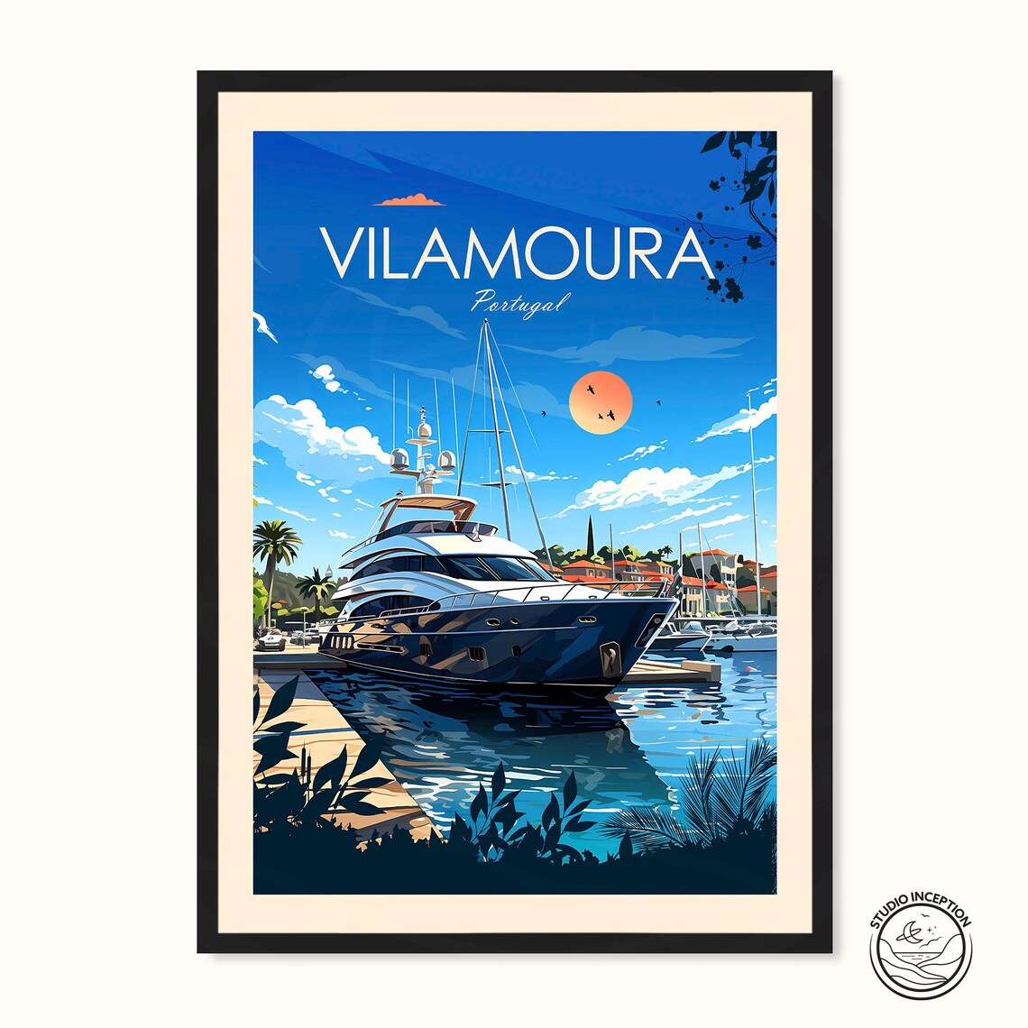 Vilamoura Portugal Marina Yacht Algarve Coast Harbor Travel Poster