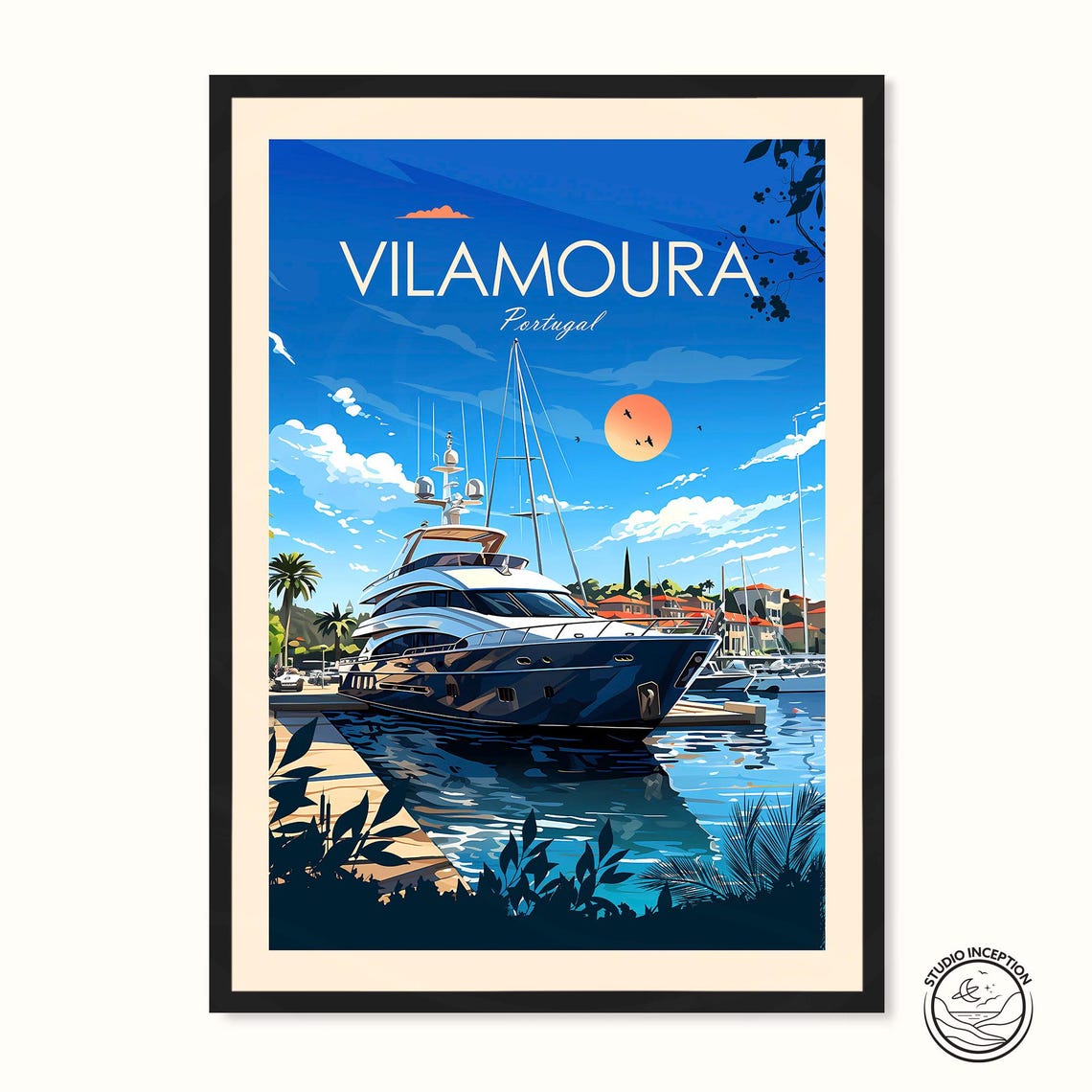 Vilamoura Traditional Travel Print Portugal Poster Algarve Wall Art Vilamoura Travel Art Custom Travel Gift Vilamoura Home Decor