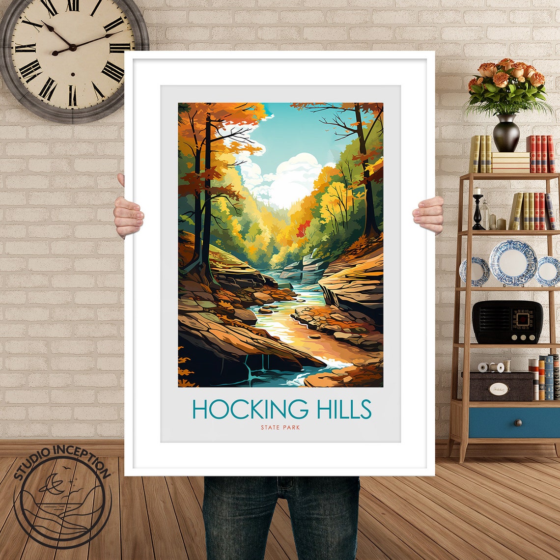 Hocking Hills State Park Autumn Gorge Waterfall Travel Poster - Image 3