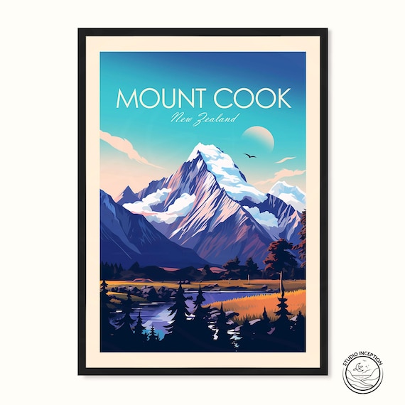 Mount Cook New Zealand Travel Poster, Aoraki