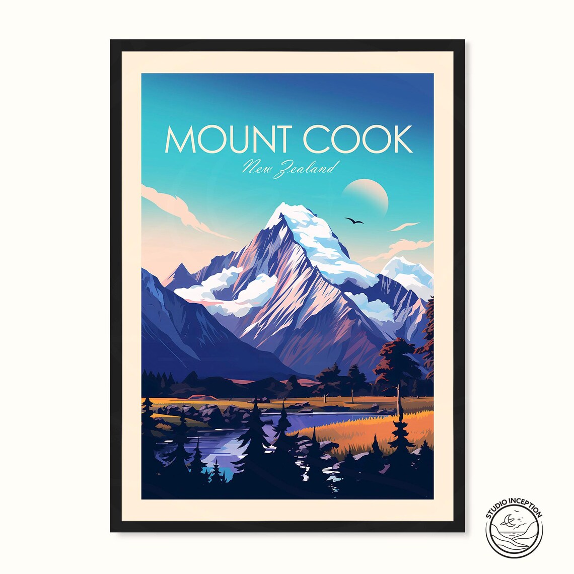 Mount Cook New Zealand Travel Poster, Aoraki