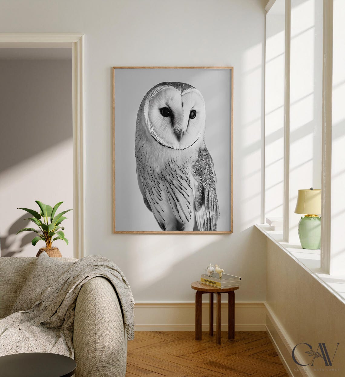 Barn Owl Heart Shaped Face Black and White Photography Poster - Image 2