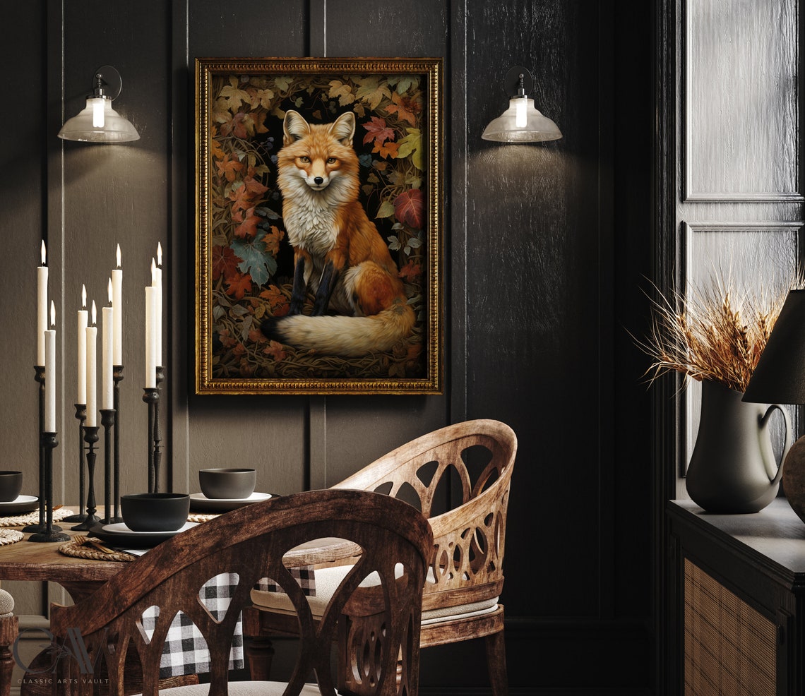 Rustic Red Fox Portrait In Autumn Leaf Wreath Woodland Poster - Image 2