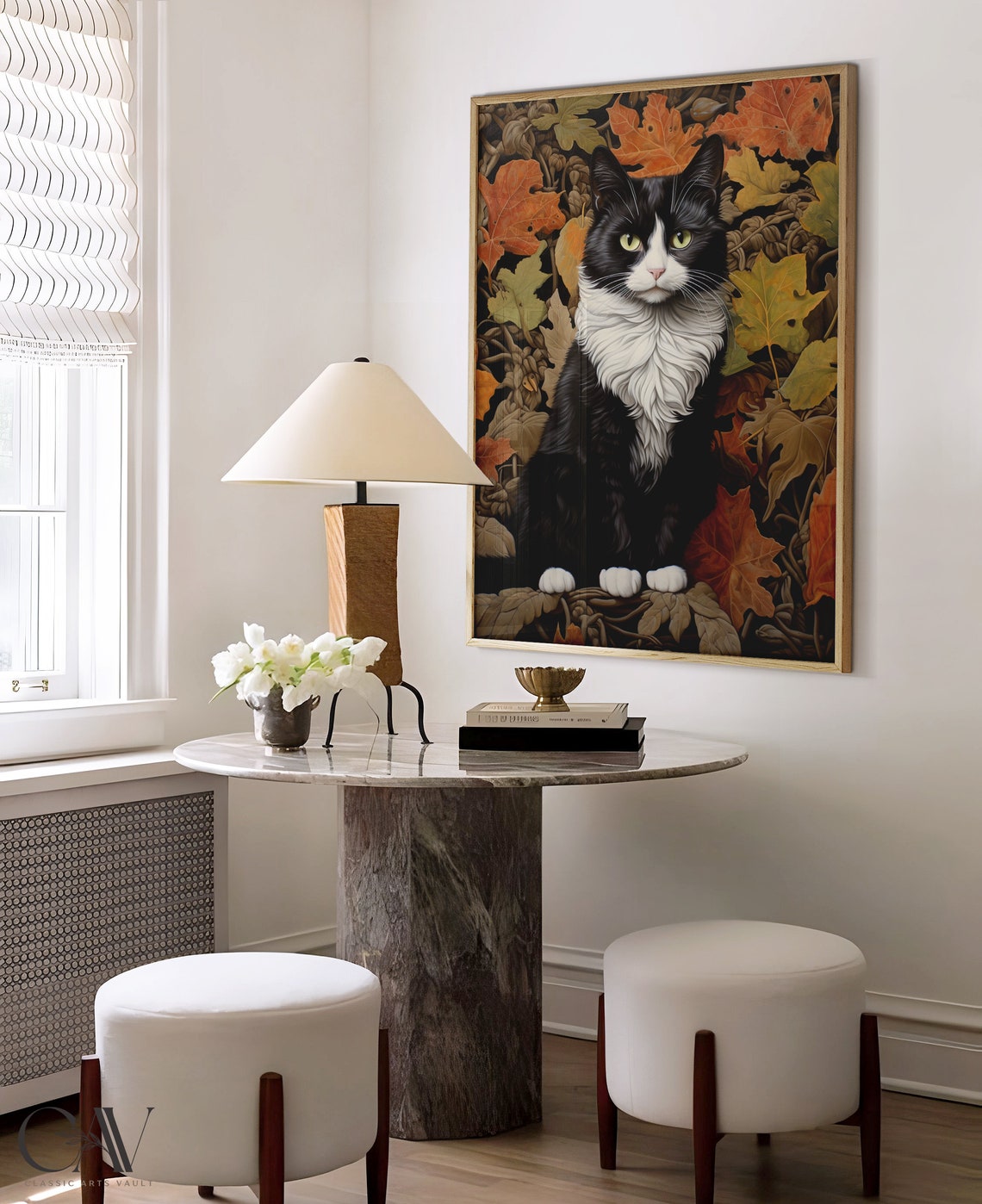 Tuxedo Cat Sitting Among Golden Autumn Leaves Fall Art Print - Image 4