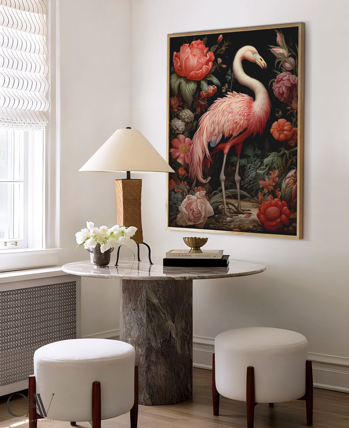 Flamingo Dark Botanical Moody Peonies Vintage Floral Art Poster - Image 4