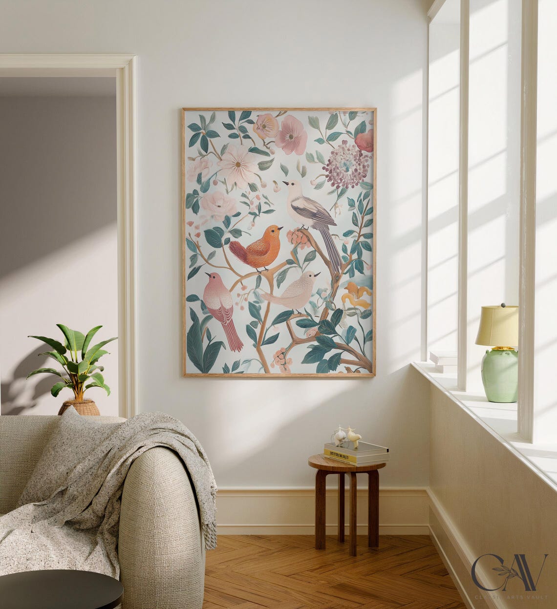 Chinoiserie Songbirds With Blossoms Pastel Floral Art Poster - Image 3