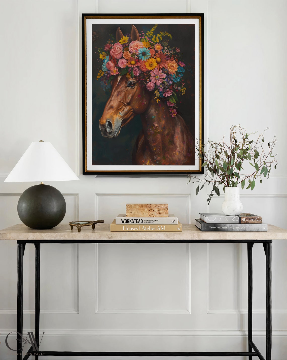 Chestnut Horse Portrait Wearing Colorful Flower Crown Poster - Image 4