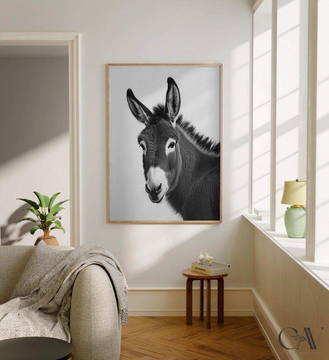Black and White Donkey Portrait Cute Farm Animal Photography Poster - Image 2