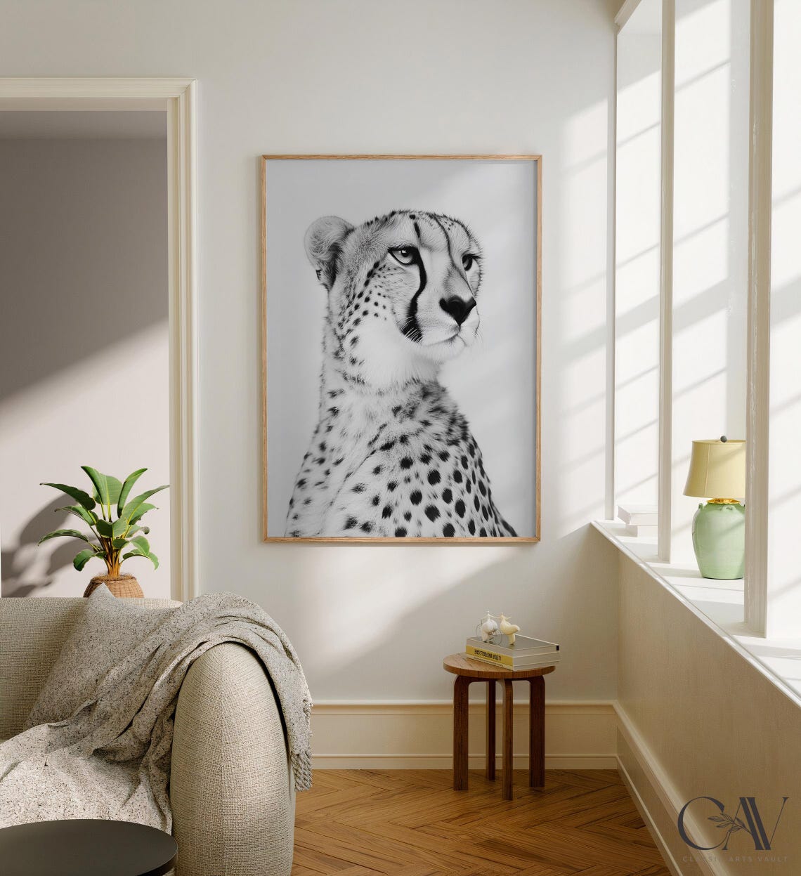 Black and White Cheetah Profile Looking Aside Photography Poster - Image 2