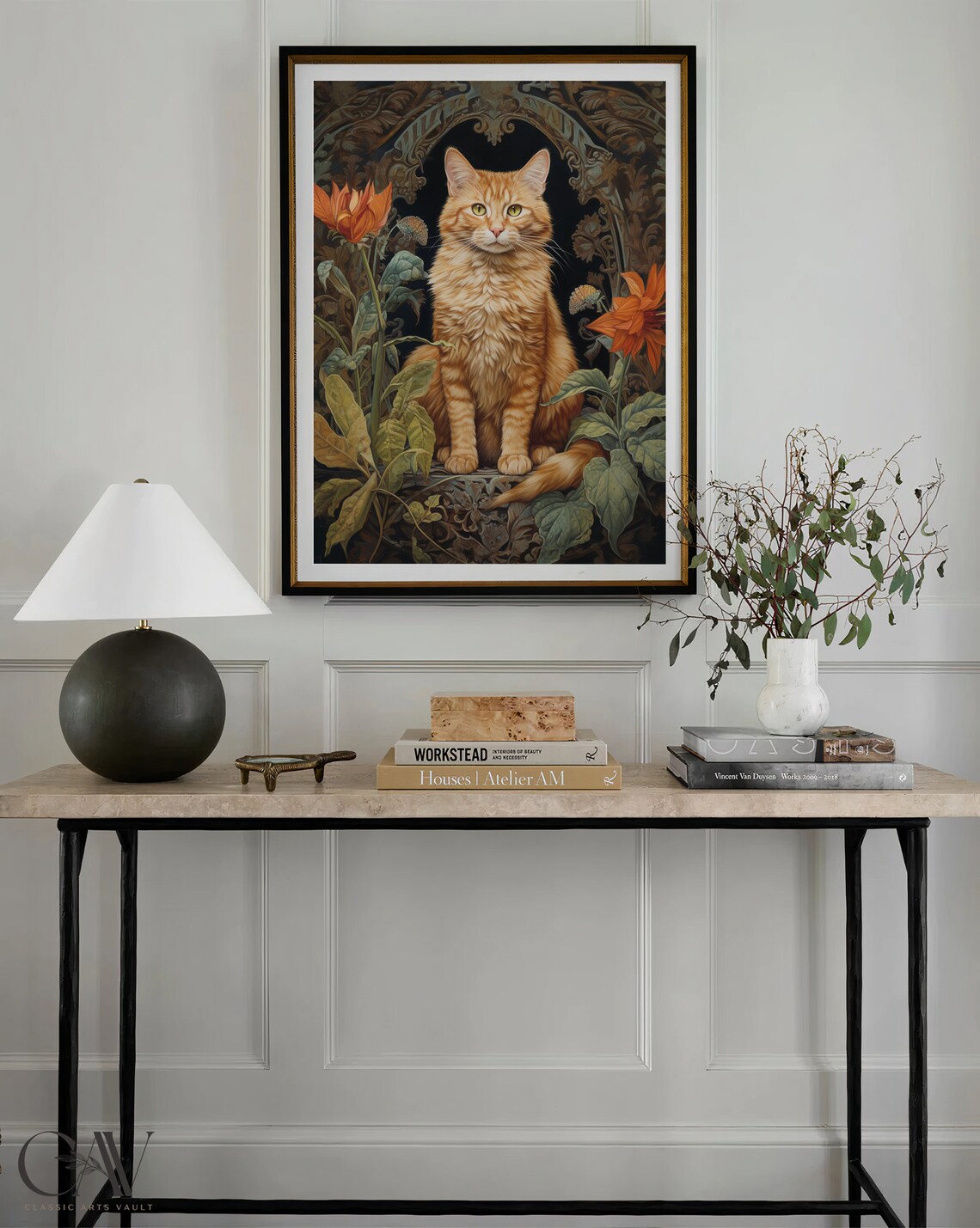William Morris-Inspired Orange Cat Autumn Art Print - Image 3