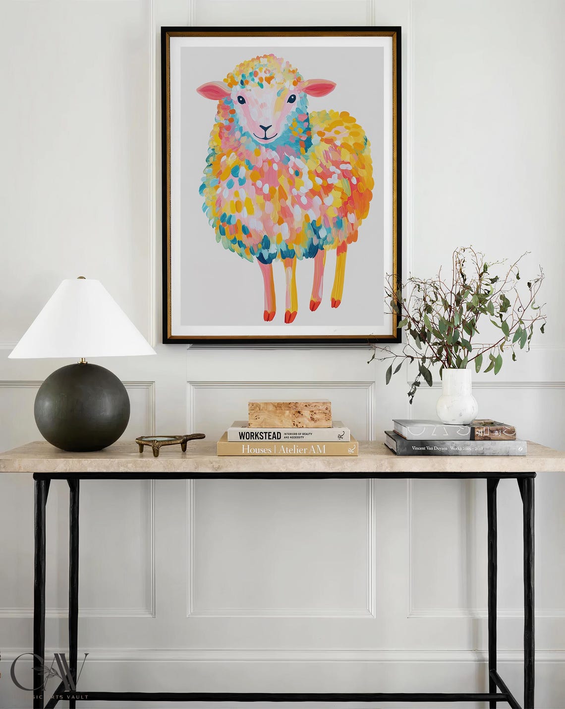 Rainbow Pastel Sheep Painting in Multicolor Wool Nursery Poster - Image 3