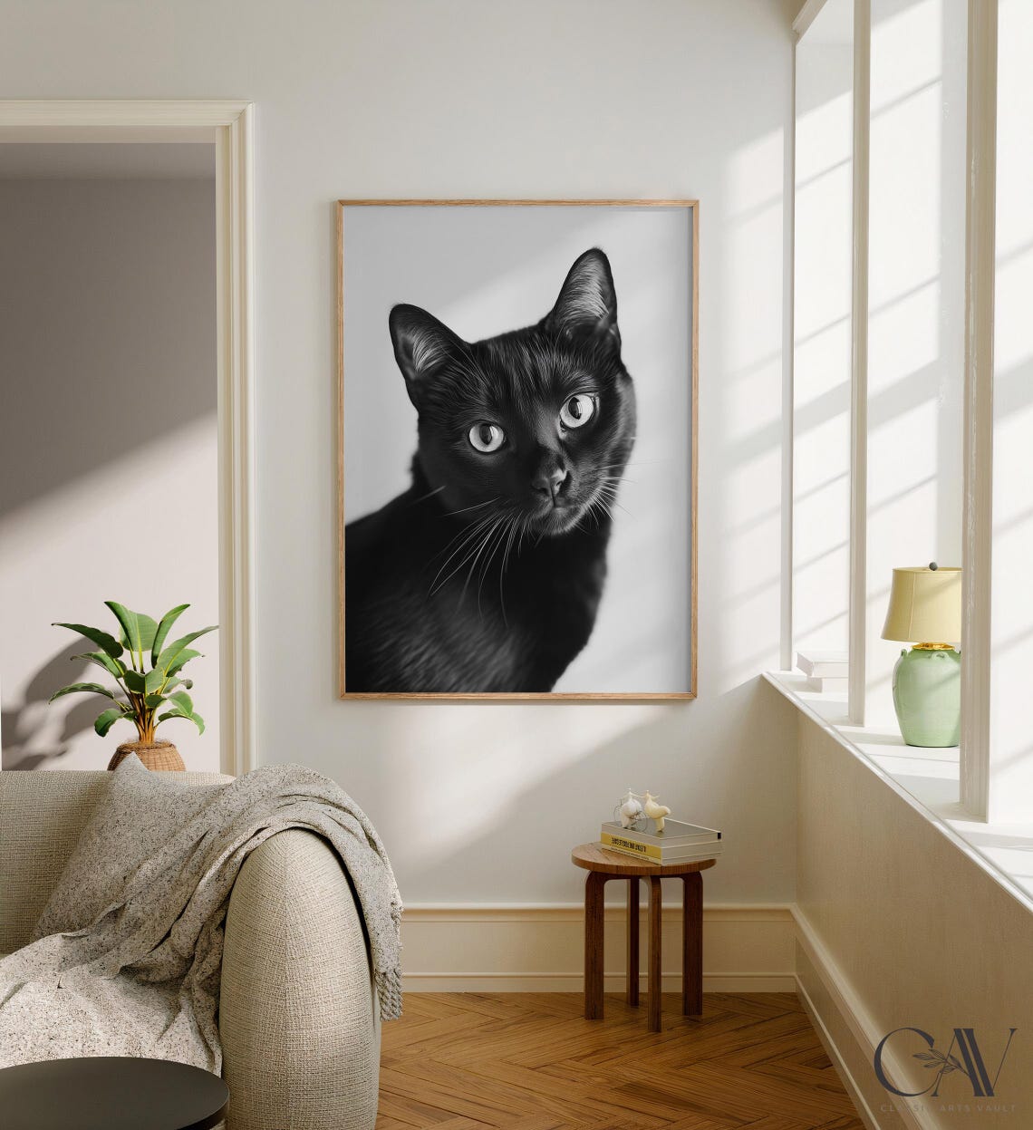 Black Cat Close Up Black and White Pet Portrait Photography Poster - Image 2