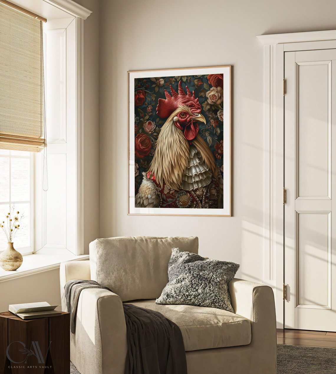 Rooster Royal Portrait Ruff Collar Brocade Vest Bird Wall Art - Image 3