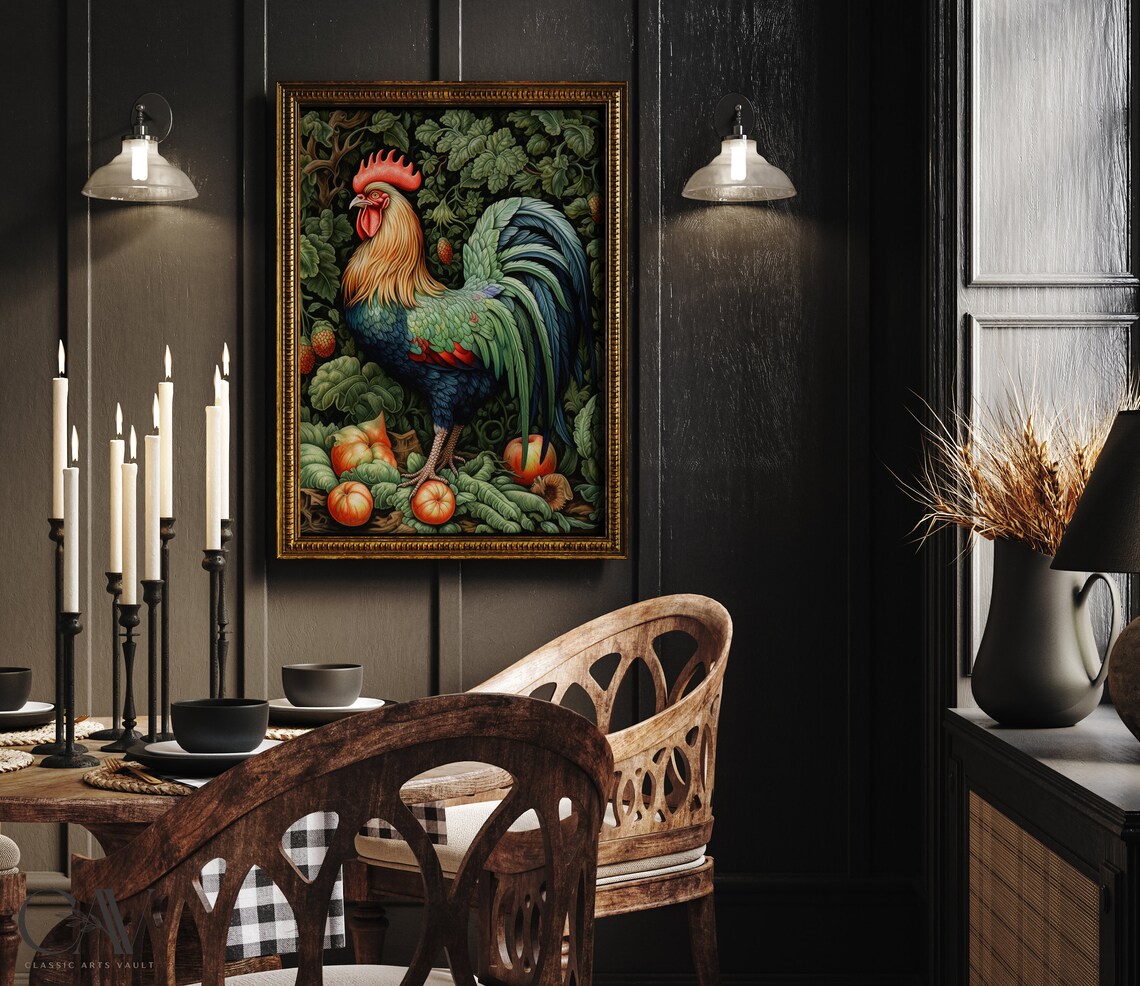 William Morris Inspired Chicken Rooster Art Print - Image 2