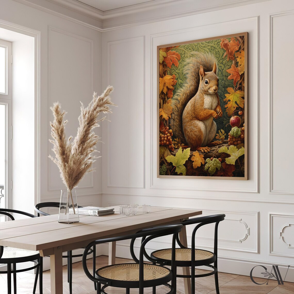 William Morris Inspired Squirrel Autumn Art Print - Image 2