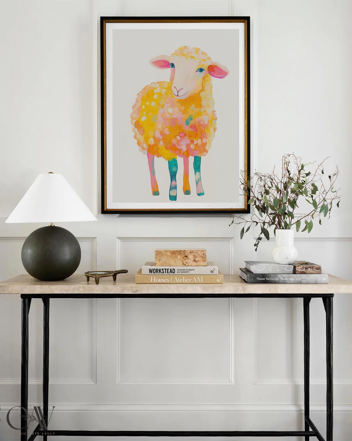 Cheerful Yellow Sheep Painting with Teal Legs Nursery Art Poster - Image 3