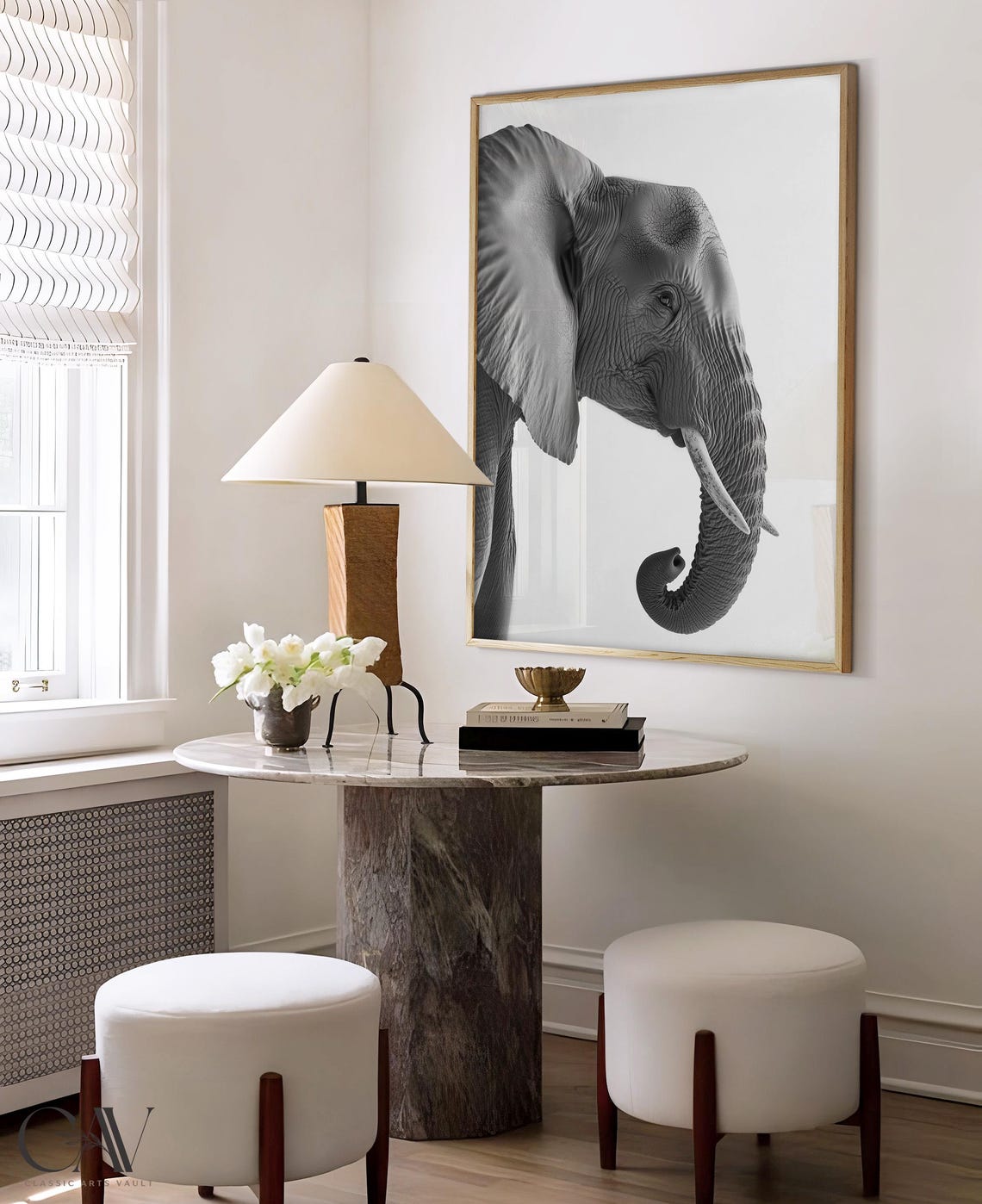 Black and White Elephant Head Profile Portrait Photography Poster - Image 4