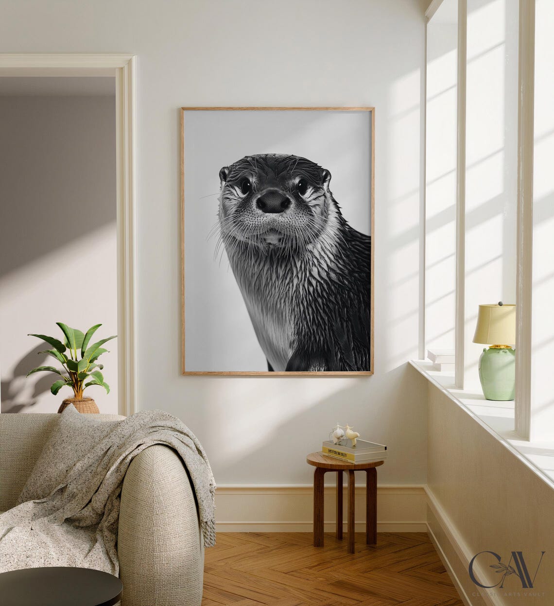 Black and White Otter Close Up Photographic Portrait Art Print - Image 2