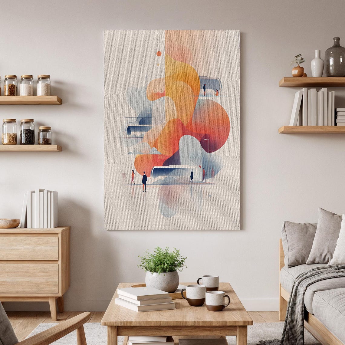 Orange Abstract Cityscape Modern Minimalist Canvas Art Poster