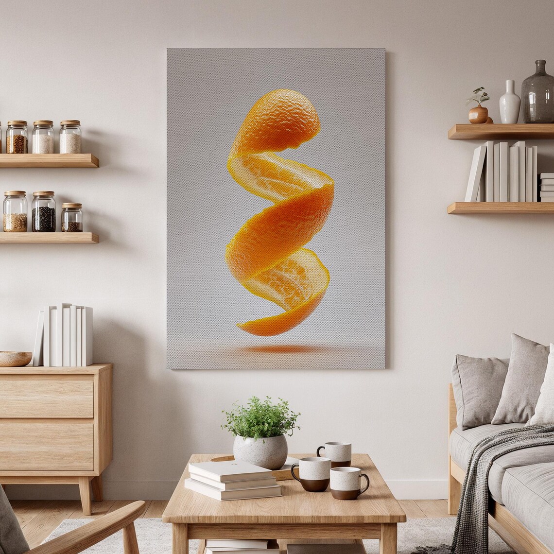 Orange Peel Wall Art Minimalist Kitchen Canvas Fresh Citrus Fruit Artwork Modern Food Illustration Bright Home Decor