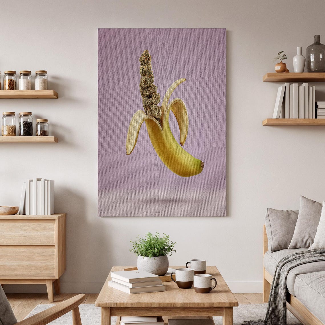 Surreal Banana Cannabis Bud Whimsical Fun Canvas Modern Wall Art