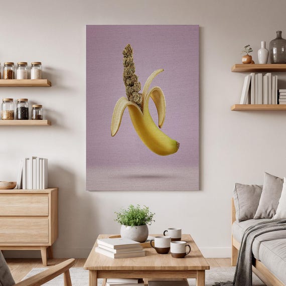 Surreal Banana Art Print Modern Pop Canvas Wall Decor Whimsical Fruit Illustration Unique Kitchen Or Living Room Artwork