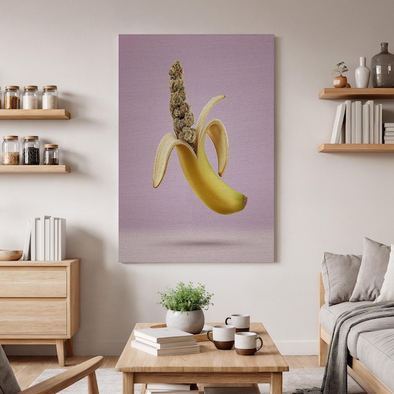 Surreal Banana Cannabis Bud Whimsical Fun Canvas Modern Wall Art