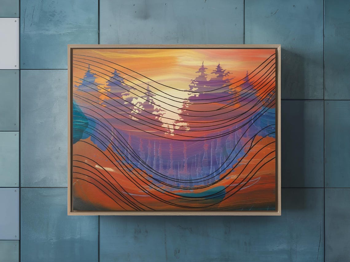 Tonal Silhouette Sunset With Pine Trees Abstract Line Art Poster - Image 2