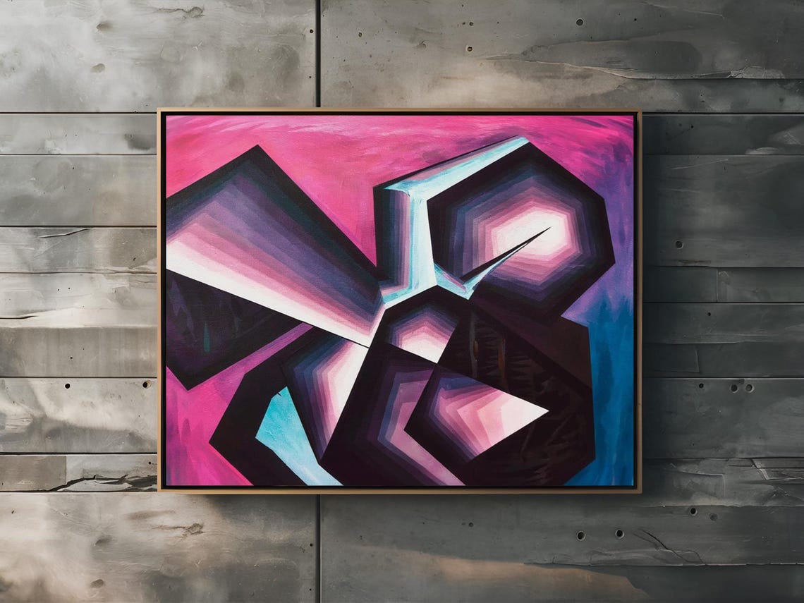 Geometric Intertwine Crystalline Forms Pink Purple Abstract Poster - Image 2