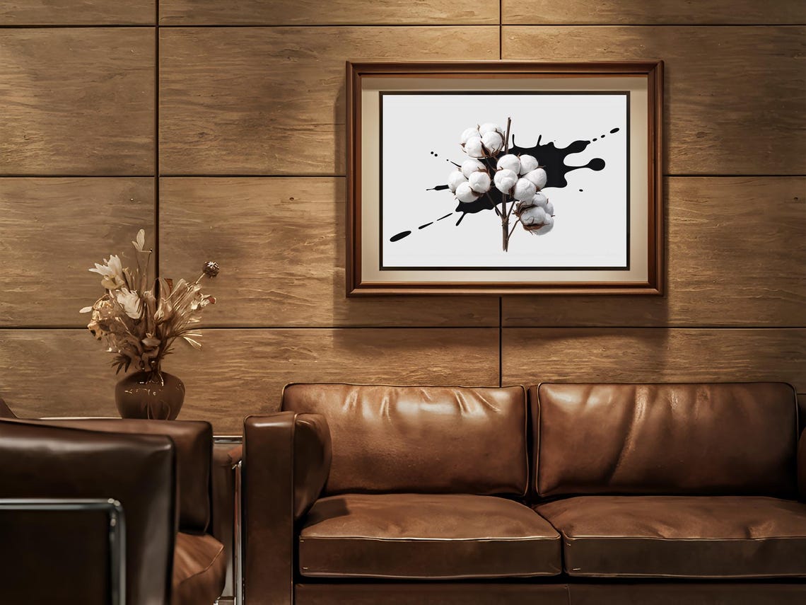 Bleached White Cotton Bolls On Black Ink Splash Minimal Poster - Image 3