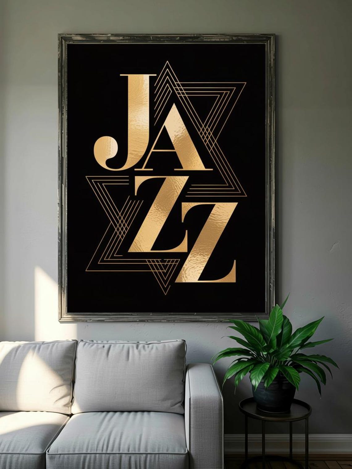 Gold JAZZ Lettering on Black Art Deco Geometric Music Poster - Image 3