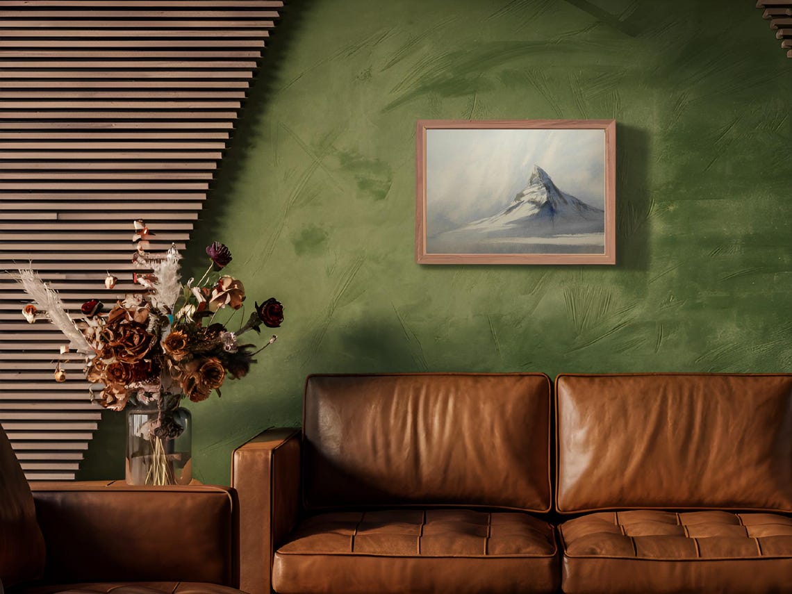 Snowy Alpine Peak Soft White Watercolor Mountain Landscape Print - Image 2