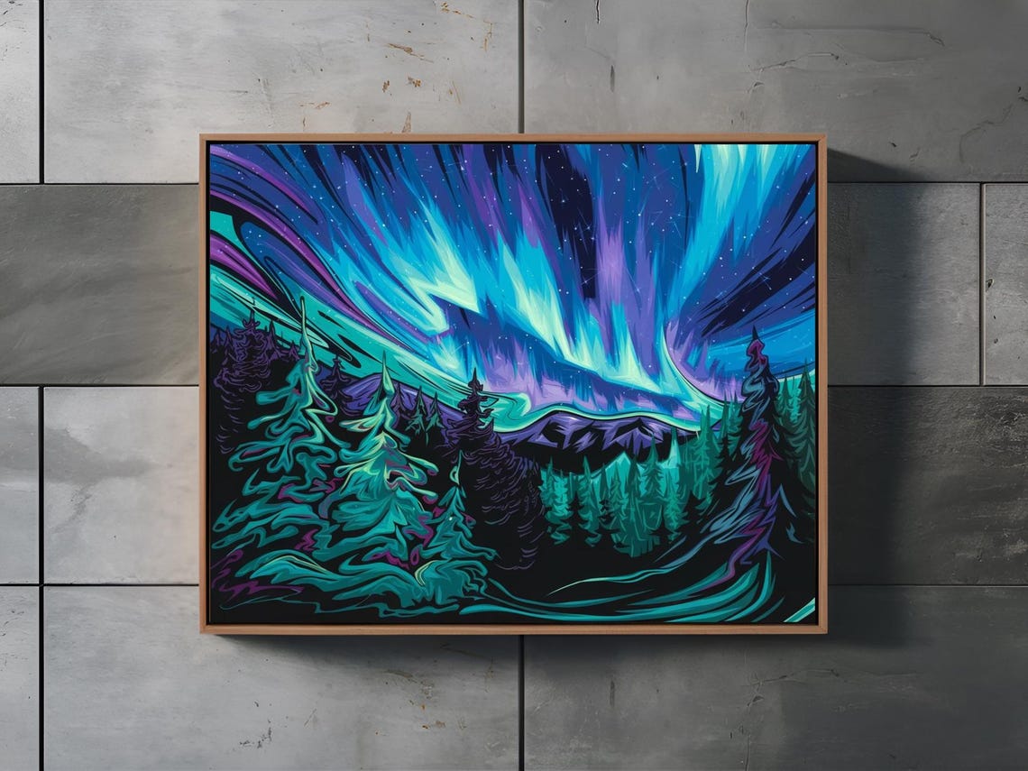 Aurora Borealis Over Pine Forest Vivid Northern Lights Poster - Image 2
